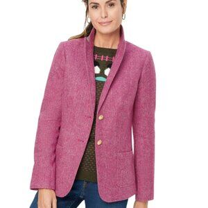 Talbots Shetland Blazer Donegal Bright Pink Wool Blend Gold Button 2021 Size 8